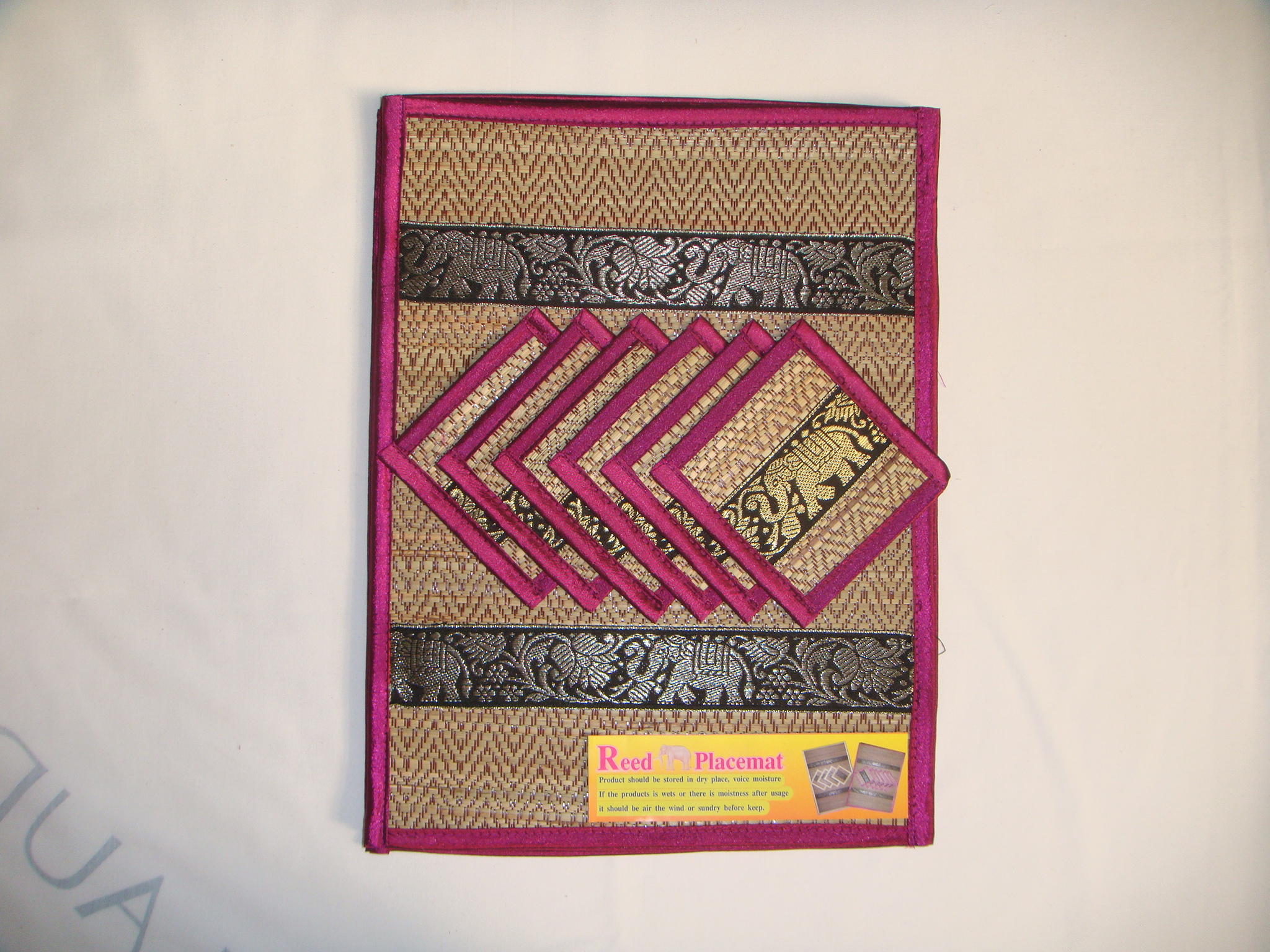 Reed Placemats and Coasters with Elephant detail Pack 6 The Elephant