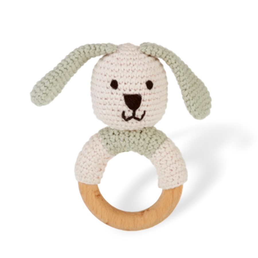 Pebble Bunny Teether Rattle Green