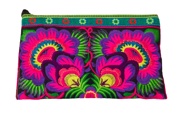 Hmong Bold Flowers Large Clutch Purple