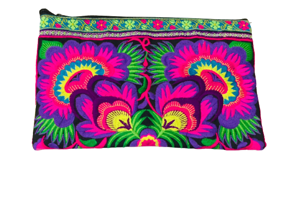 Hmong Bold Flowers Large Clutch Purple2