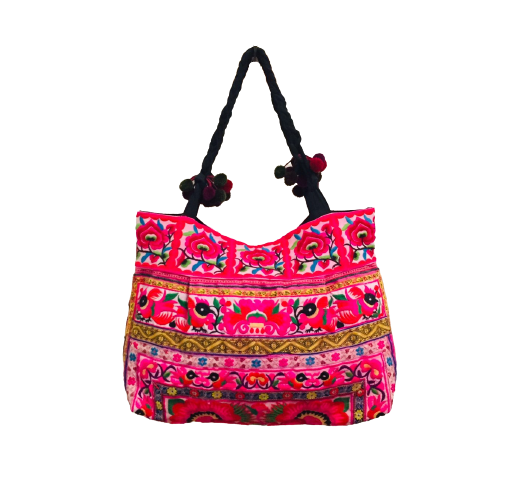 Hmong Tote Bold Flowers Pink 2