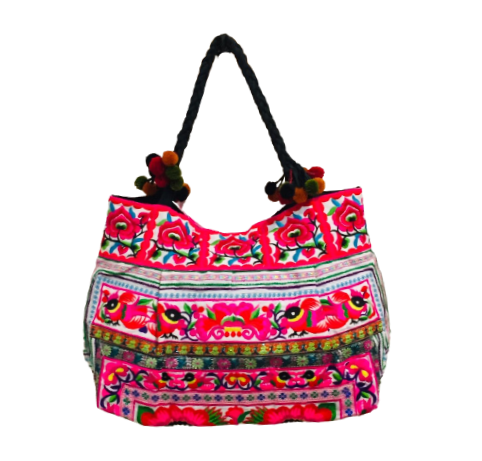 Hmong Tote Bold Flowers White 2