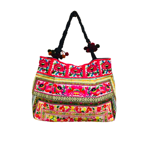 Hmong Tote Bold Flowers Yellow