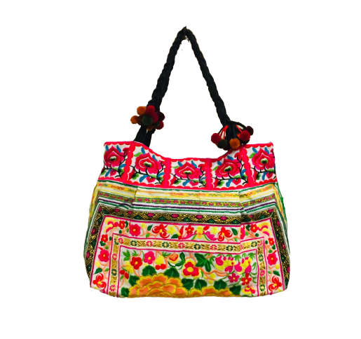 Hmong Tote Bold Flowers Yellow 2