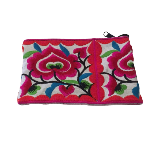 Hmong White Lotus Purse Pink