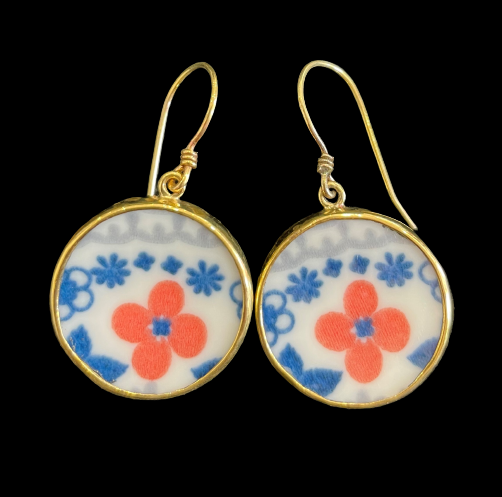 Porcelain and Brass Round Earings Style E