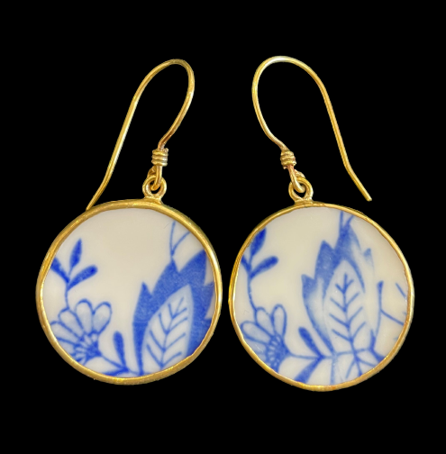 Porcelain and Brass Round Earings Style F