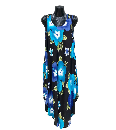 Hibiscus Deluxe Umbrella Dress Blue
