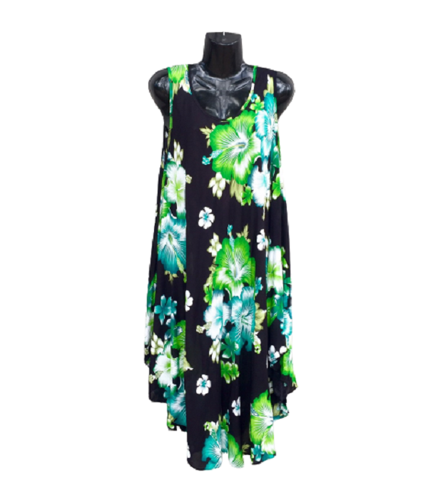 Hibiscus Deluxe Umbrella Dress Green