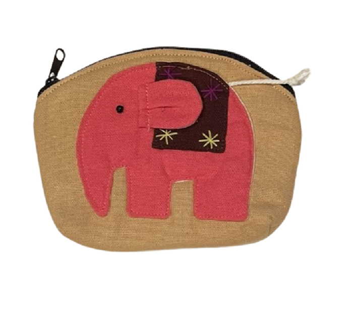 Large Elephant Zip Purse Tan