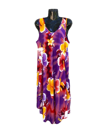 Colourful Hibiscus Umbrella Dress Purple