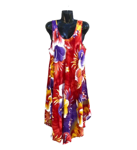 Colourful Hibiscus Umbrella Dress Red