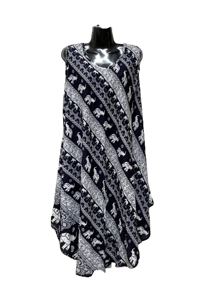 Umbrella Dress Diagonal Elephants Navy