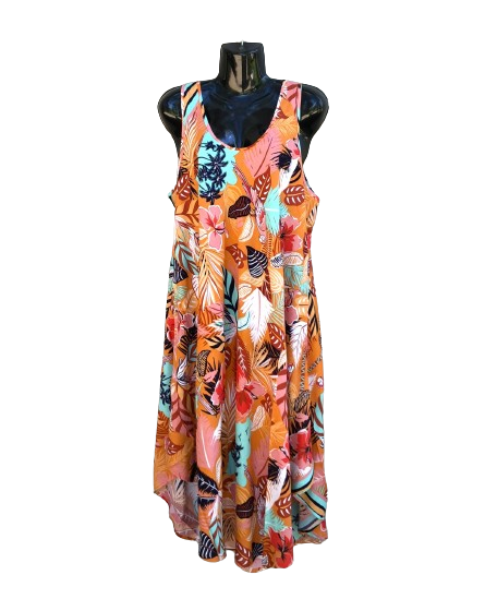Tropical Flower Umbrella Dress Orange