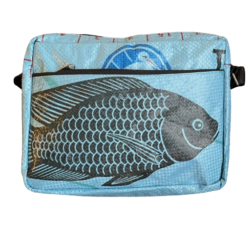 Fish Zip Travel Shoulder Bag Pale Blue