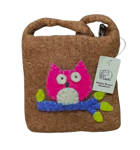 Felt Owl Shoulder Bag Brown