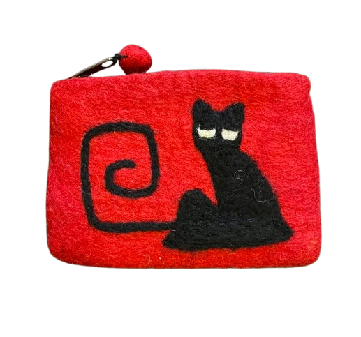 Felt Purse Black Cat Large Red