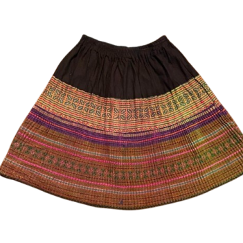 Hilltribe Vintage Fabric Mini Skirt Green Purple 49cm